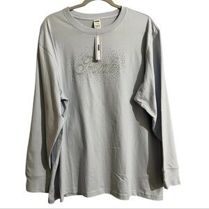 🐸 PINK Victoria's Secret light blue Long Sleeve top with Rhinestone Detail